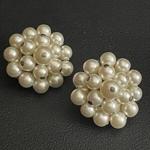 Vintage Japan Cluster Earrings Clip Ons Faux Pearl